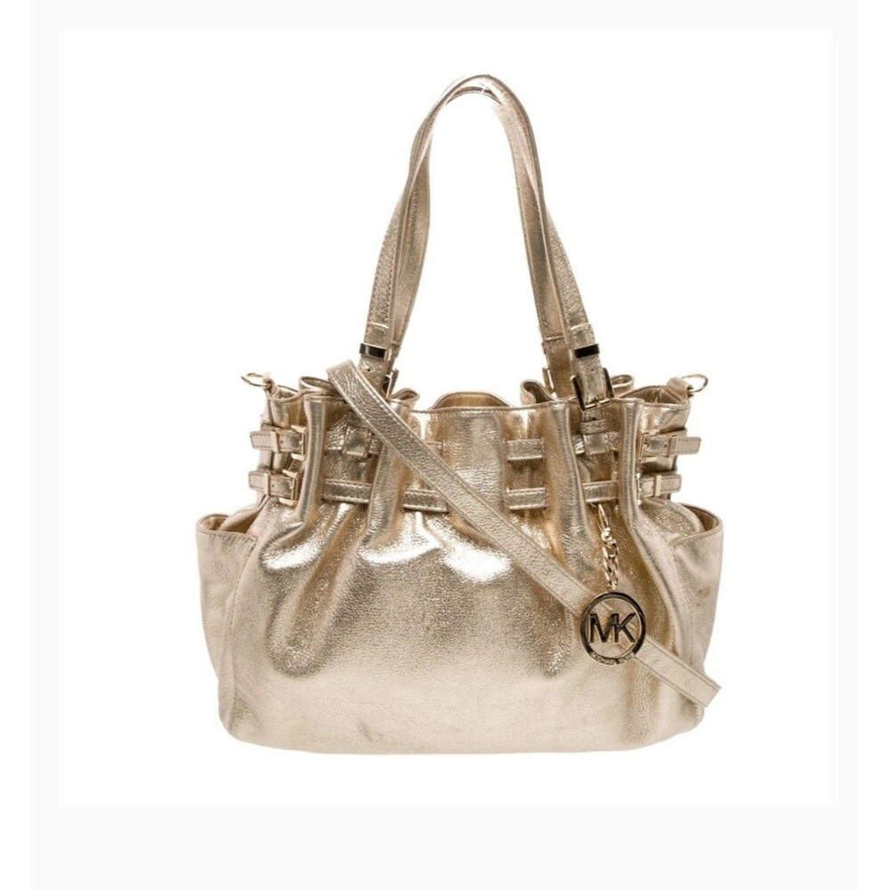 MK Beauty MICHAEL KORS GoldMetallic Leather EDI BeltedHobo ShoulderBag Crossbody